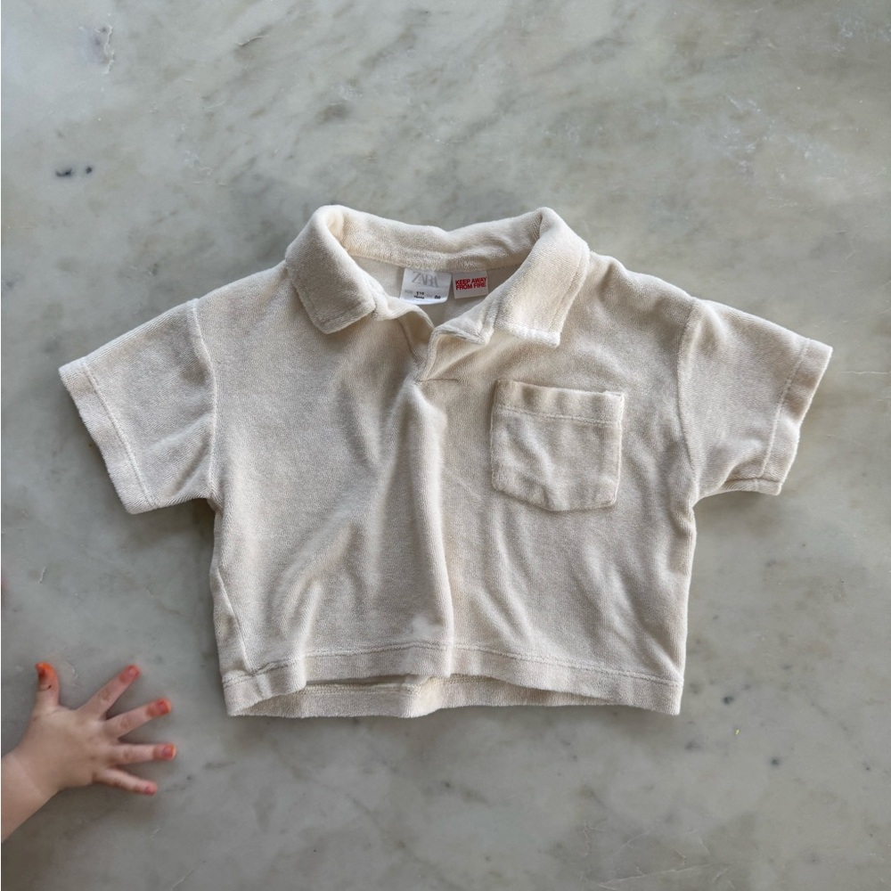 Zara cream terry cloth polo shirt